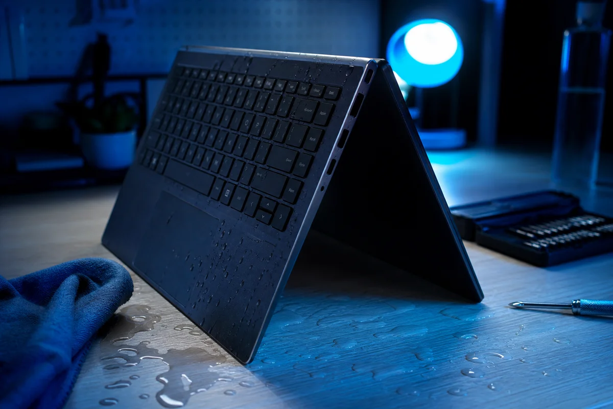 Laptop po zalaniu zabezpieczony do osuszania